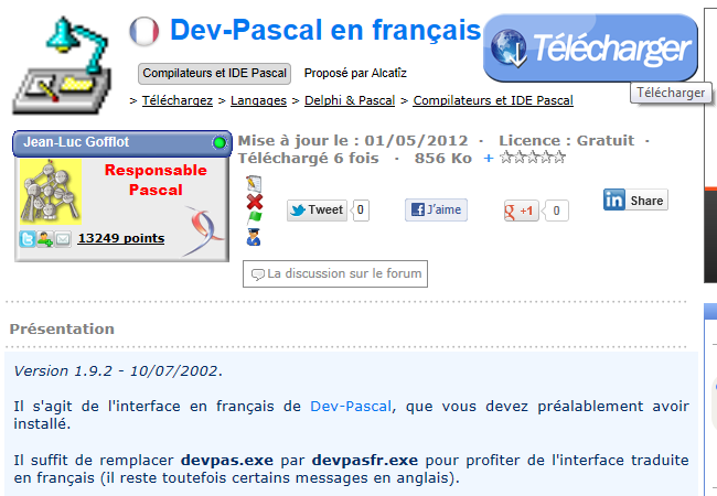 Fiche descriptive de Dev-Pascal en français
